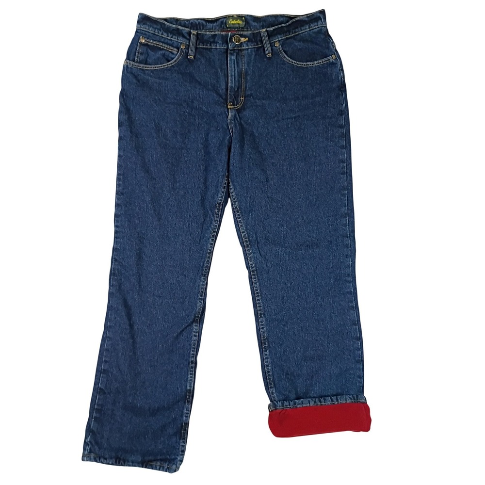 Cabelas Fleece Lined Straight Jeans Womens 12 32X30 Short Blue Denim Insulated